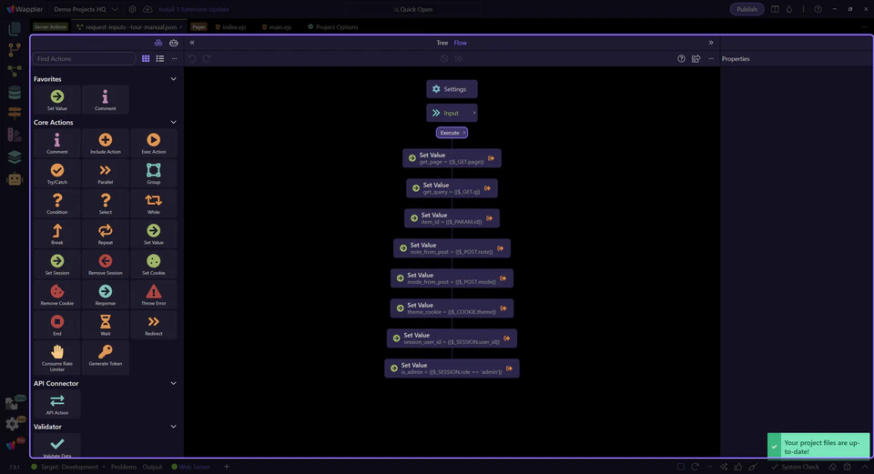 Screenshot: The Server Connect editor is ready for a session-focused walkthrough