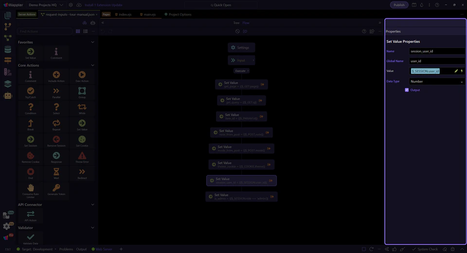 Screenshot: Use $_SESSION.user_id to anchor the request to the signed-in user