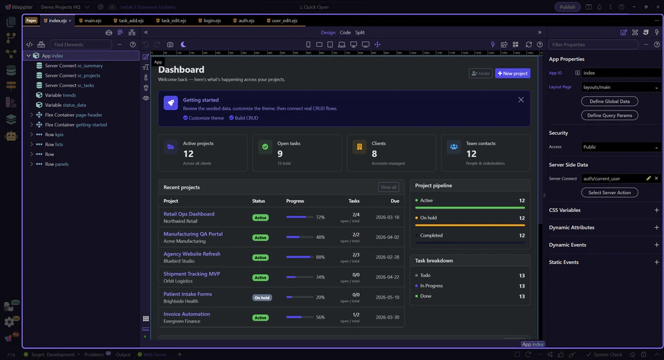 Screenshot: Switching context