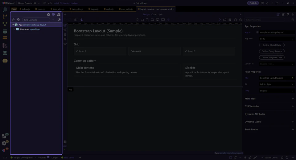 Screenshot: Page Panels