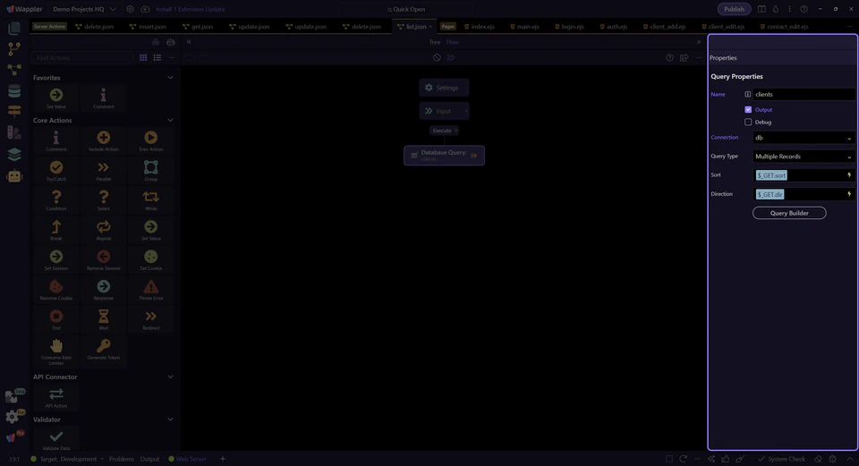 Screenshot: The Properties panel explains the response contract